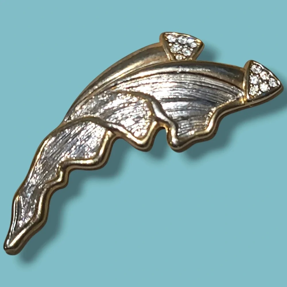 Vintage Modernist Two-tone Rhinestone Abstract Brooch Pin